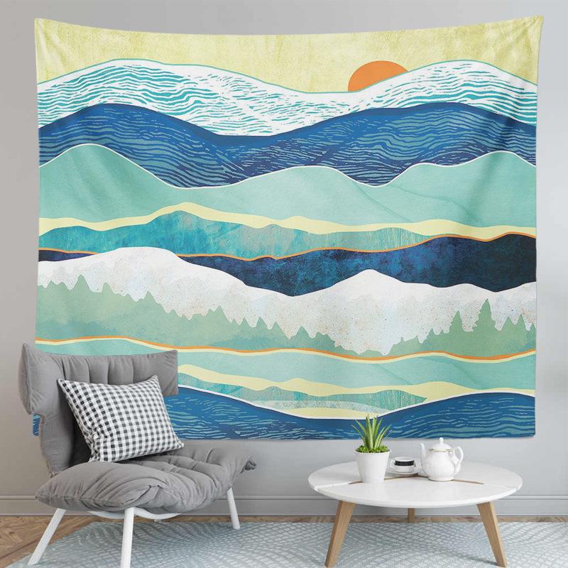 Karda Sunrise Mountain Print Pattern Tapestry Home Living Room Bedroom Wall Decor Backdrop Cloth Tapestry