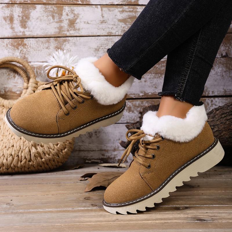 Winter Vintage Warm Hairy Low Top Non Slip Cotton Shoes for Women Retro Solid Versatile Plush Comfortable Chunky Snow Shoes
