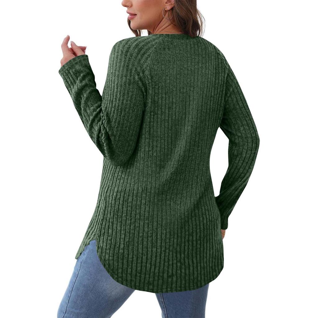 Women's Fashion Loose-Fit Long-Sleeved Knitted T-Shirt In Solid Colour Top