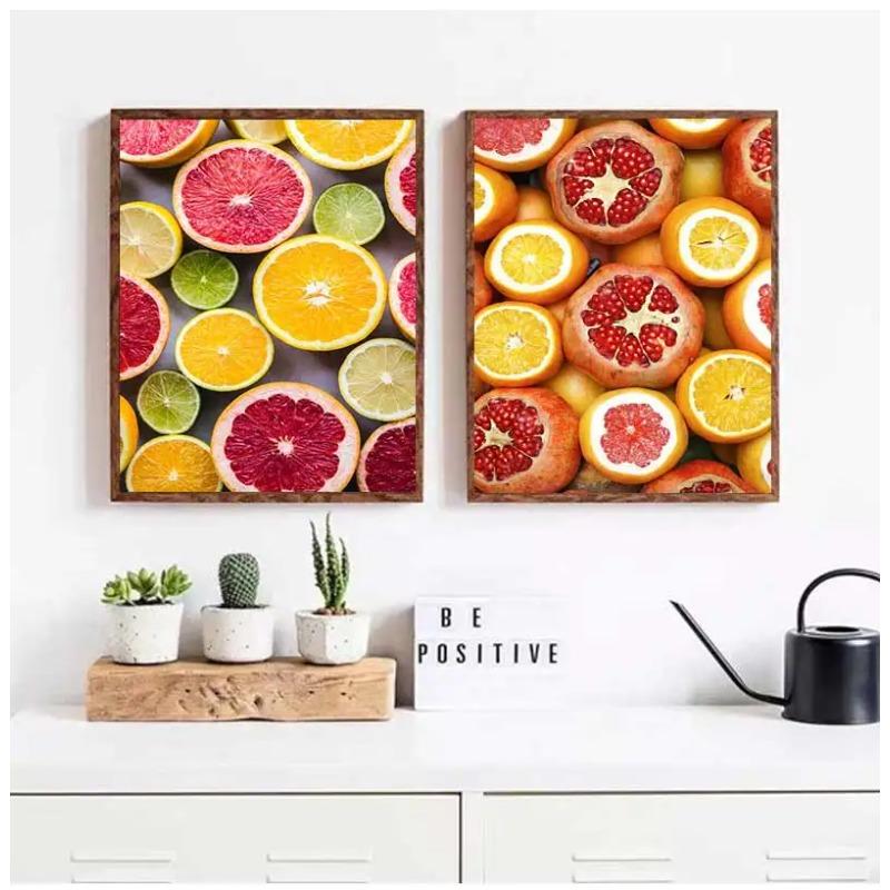 Nordic Wall Art Canvas Painting Colorful Fresh Vegetable Fruits Posters for Kitchen Decor Orange Lemon Picture for Restaurant