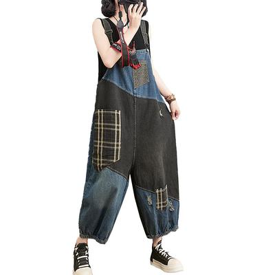 Mouhoukyo Women's Denim Overalls, Loose Fit Jeans, Slimming, Distressed, Casual (Color Pictured, Size XL)