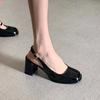 Sandalen Damen Sommer Neu Dicke Absätze Lackleder Mary Janes Partyschuhe Schnalle hinten Bequem und Elegant Damenschuhe