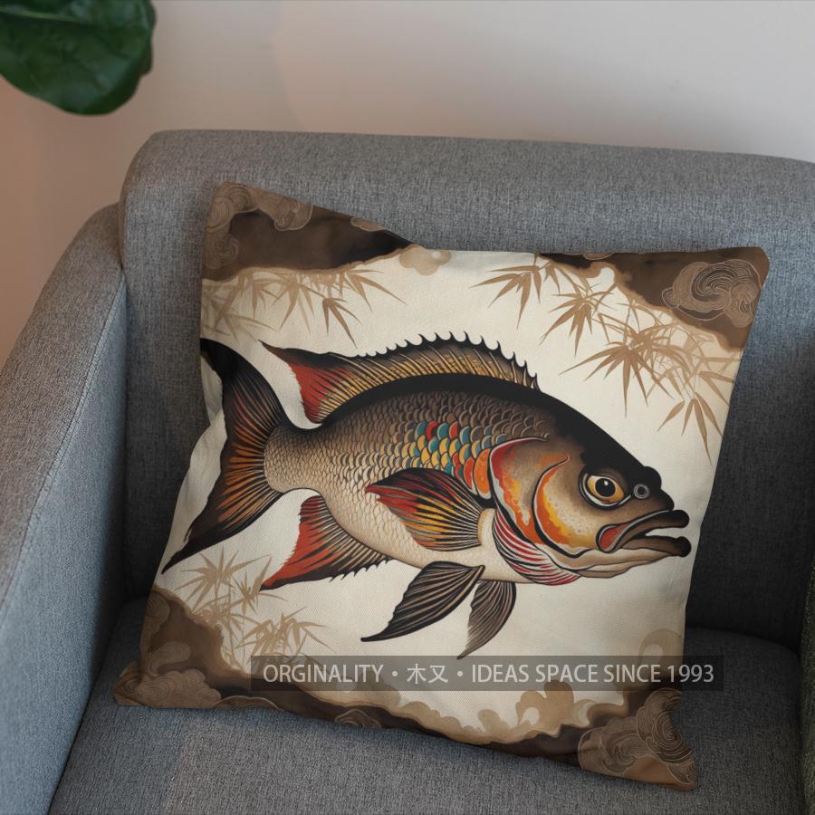 2D Colorful Koi Fish Wave Pattern Pillow Cover Pattern Cushion Cover Suitable For Sofa Bedroom Car Pillow Cover