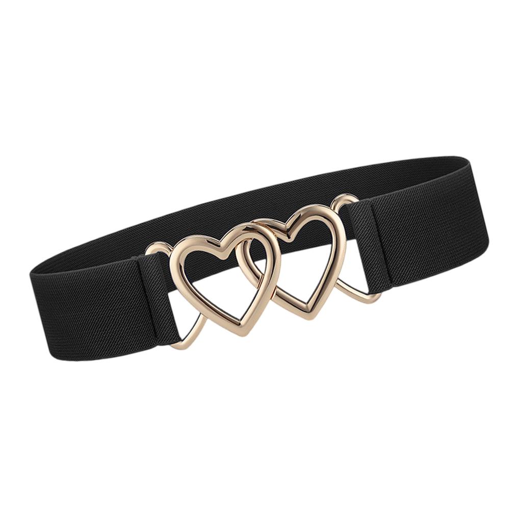 Simple Double Heart Buckles Waist Cincher Elastic Waistband Breathable Fabric Corset Belt For Women Fashion Accessories