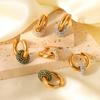 18K Gold Stainless Steel Earrings Zircon Round Hoop Pendant Ear Cuff Women's High-end Ear Jewelry