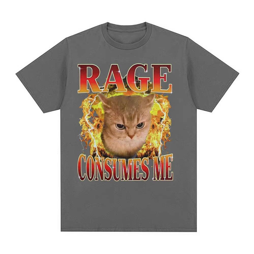 Rage Consumes Me Chaotic Meme T Shirt Funny Angry Cat Fire Graphic Tshirt Men Women Clothing Cotton Casual Short Sleeve Tshirts