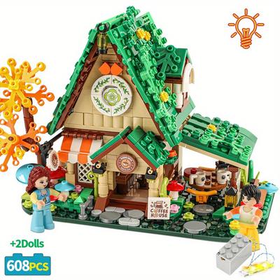 City Balloon Caffeine House Building Blocks Sunshine Garden Street View Series Friends Lighting Flower House LED Toys DIY Kids
