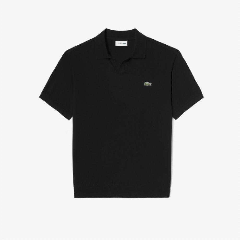 

LACOSTE Мужская однотонная футболка-поло с открытым воротником [черный]