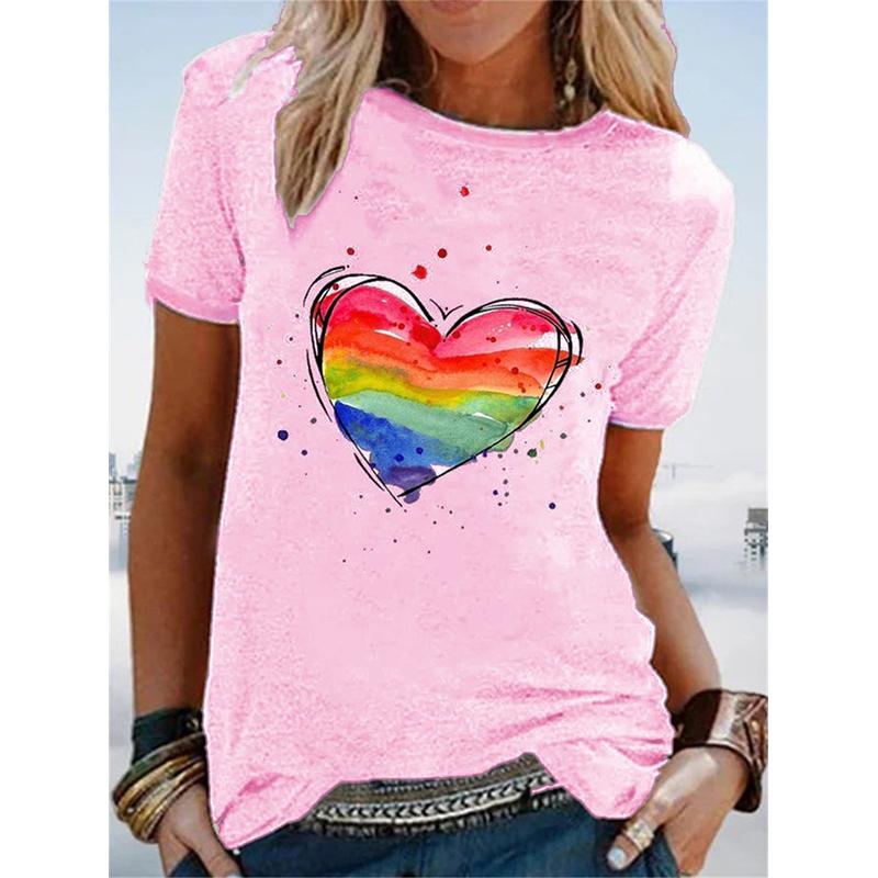 Summer Rainbow Heart 3D Print T-shirt Women Man Short Sleeve T Shirts Harajuku Streetwear Tees Y2k Tops Clothing