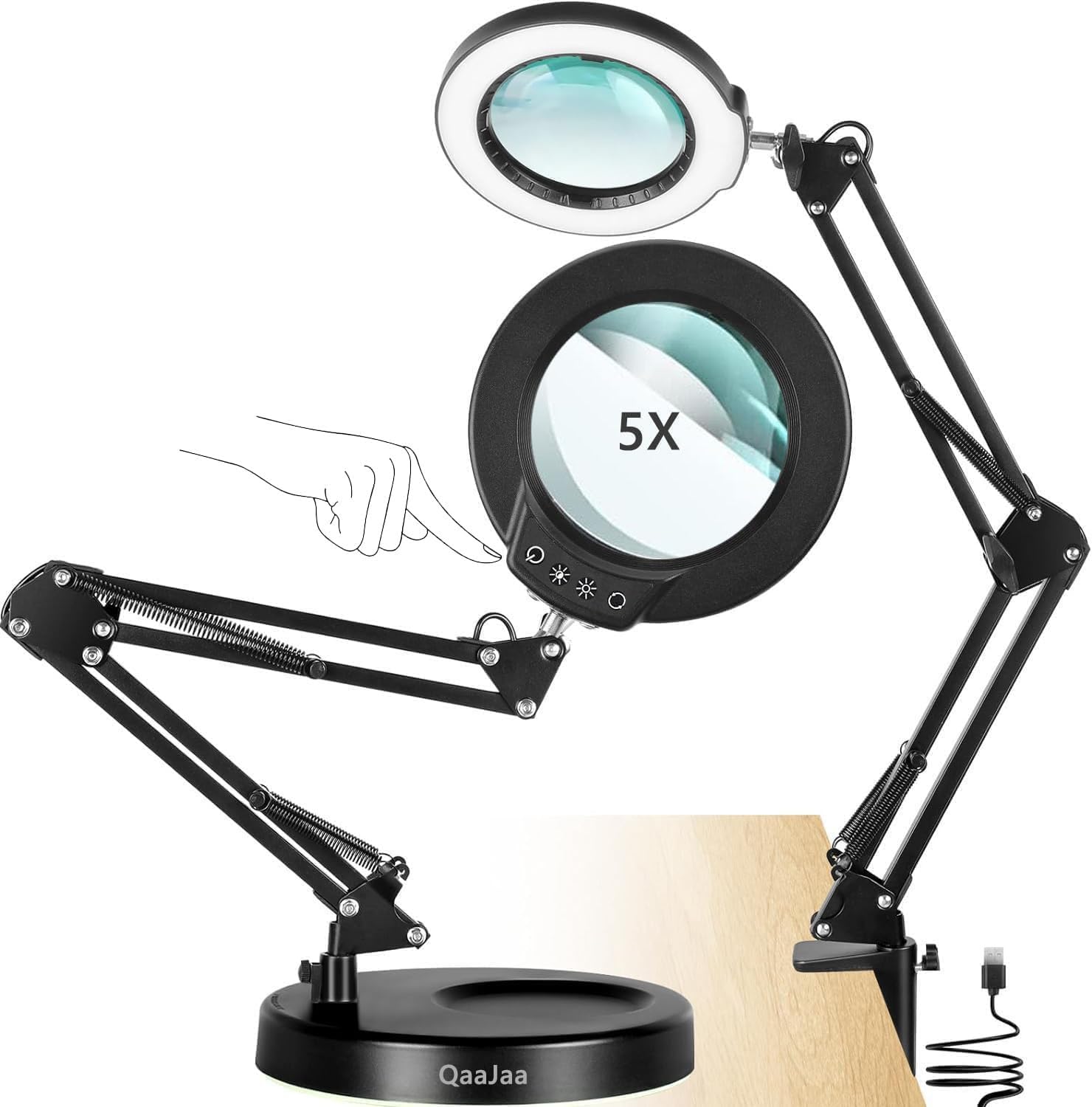 

in QaaJaa Magnifying Magnifying Equipped with 5x Magnification Touch Angle Stepless 5 Color USB 2 in Stand Clip Gentle on the [2 1] Glass, Tabletop, чорний
