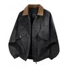 Mens PU Leather Jacket Casual Workwear Style Turn-Down Collar Outerwear Slim Fit Windproof
