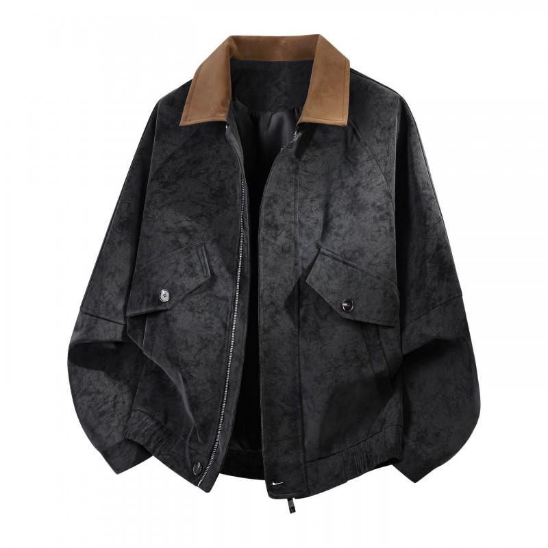 Mens PU Leather Jacket Casual Workwear Style Turn-Down Collar Outerwear Slim Fit Windproof