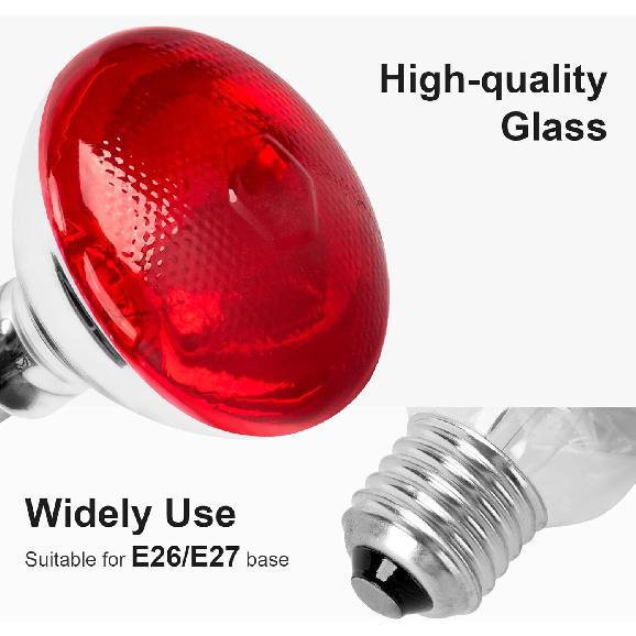 Infrared Bulb Heat Lamp, Red Light Therapy Heat Bulbs, Infrared Light Bulb Suitable for E26/E27 Socket Red Infrared Bulbs for Body/Pet (100, Watts)