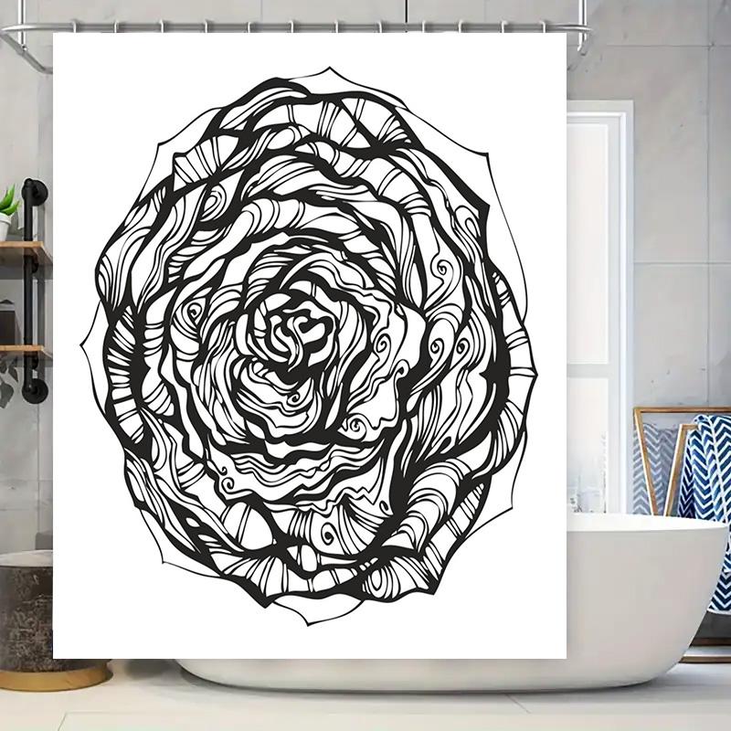 

Black Floral Shower Curtain Decorative Printing Bathroom Decoration Waterproof Fabric 80X175cm Modern Home 90x180cm