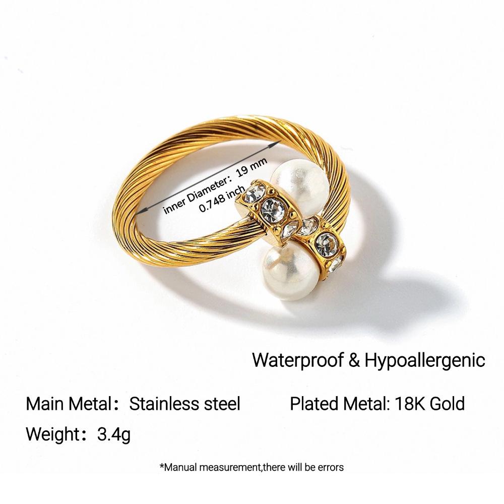 Кольцо Ying Tai из нержавеющей стали с покрытием 18 карат, с искусственным жемчугом и цирконием