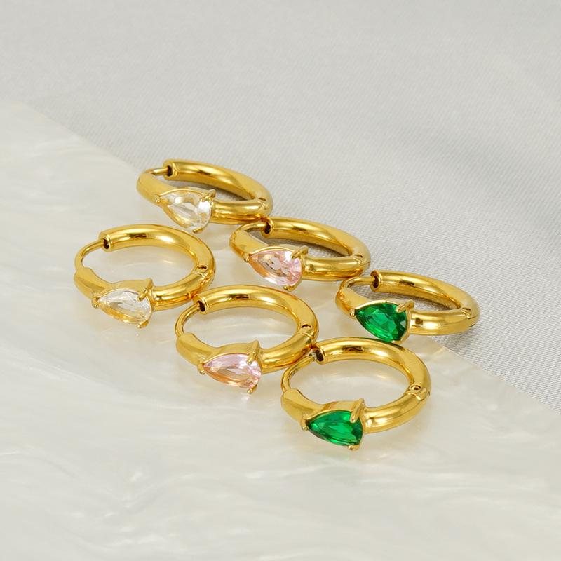 European & American Fashion Luxury Zirconia Water Drop Titanium Steel Hoop Earrings for Women