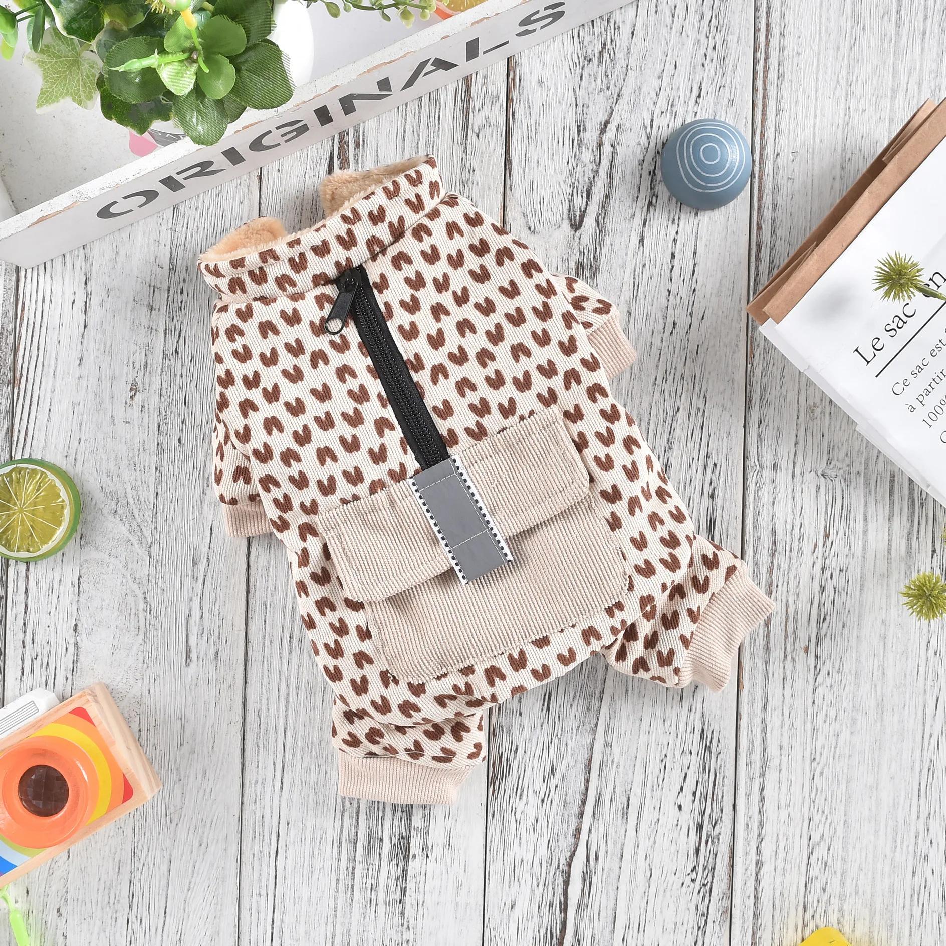 

Pet Four Leg Velvet Love Coat с маленьким карманом и светоотражающей полосой, комбинезон для собак маленьких и средних размеров M