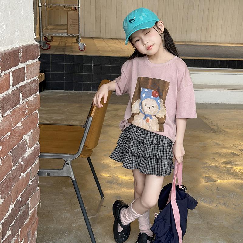 Girls' Korean Style Lightweight Cotton Cartoon T-Shirt