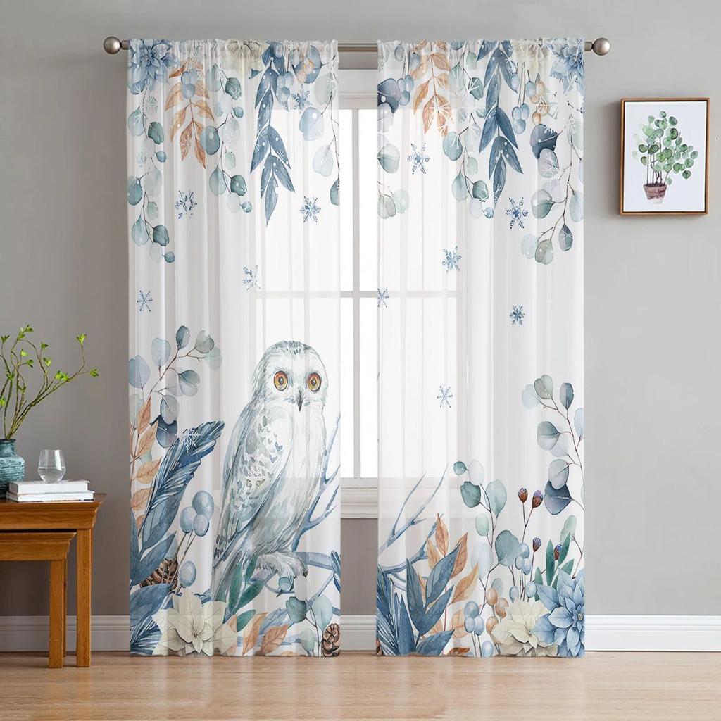 Owl Eyes Cute Claws Animal Window Curtains Sheer Chiffon For Living Room Bedroom Kitchen Decor