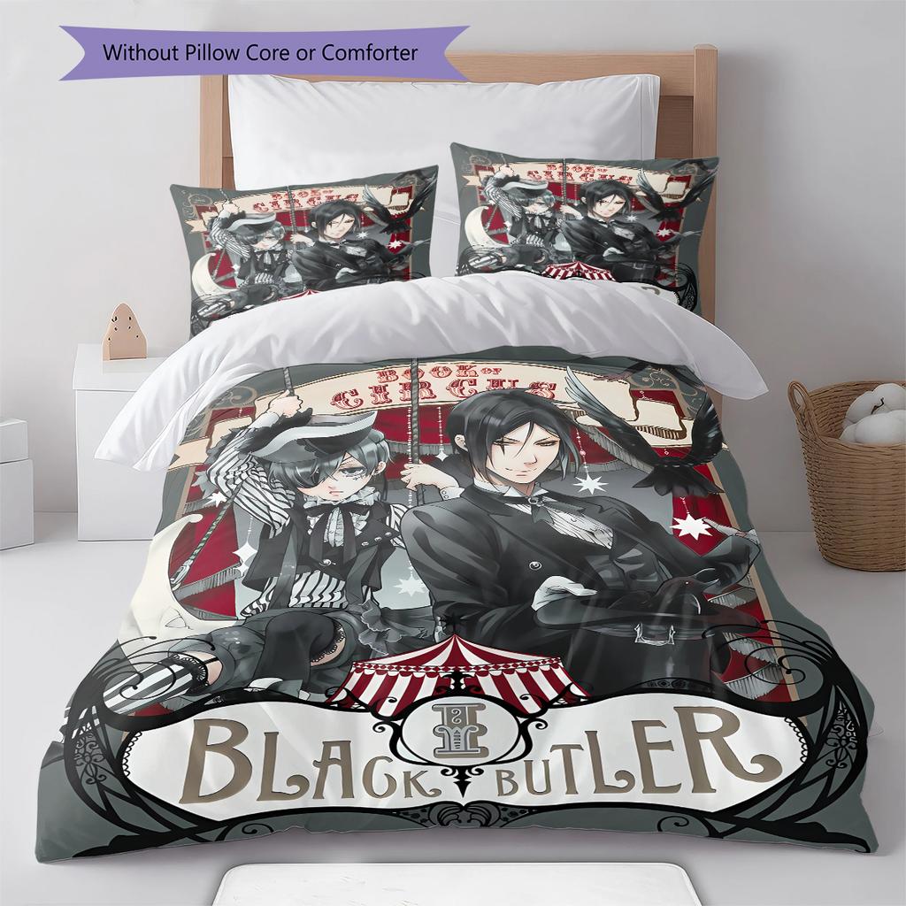 Black Butler Pattern Bedding,Quilt Set Quilt Cover Pillowcase Home Birthday Gift (1 * duvet cover + 2 * pillowcase, without core)