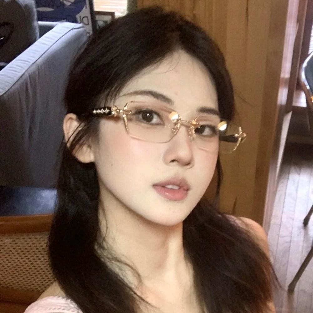 Vintage Frameless Cut Edge Glasses Eye Protection Metal Anti-Blue Light Glasses Travel Eyewear Anti Eyestrain