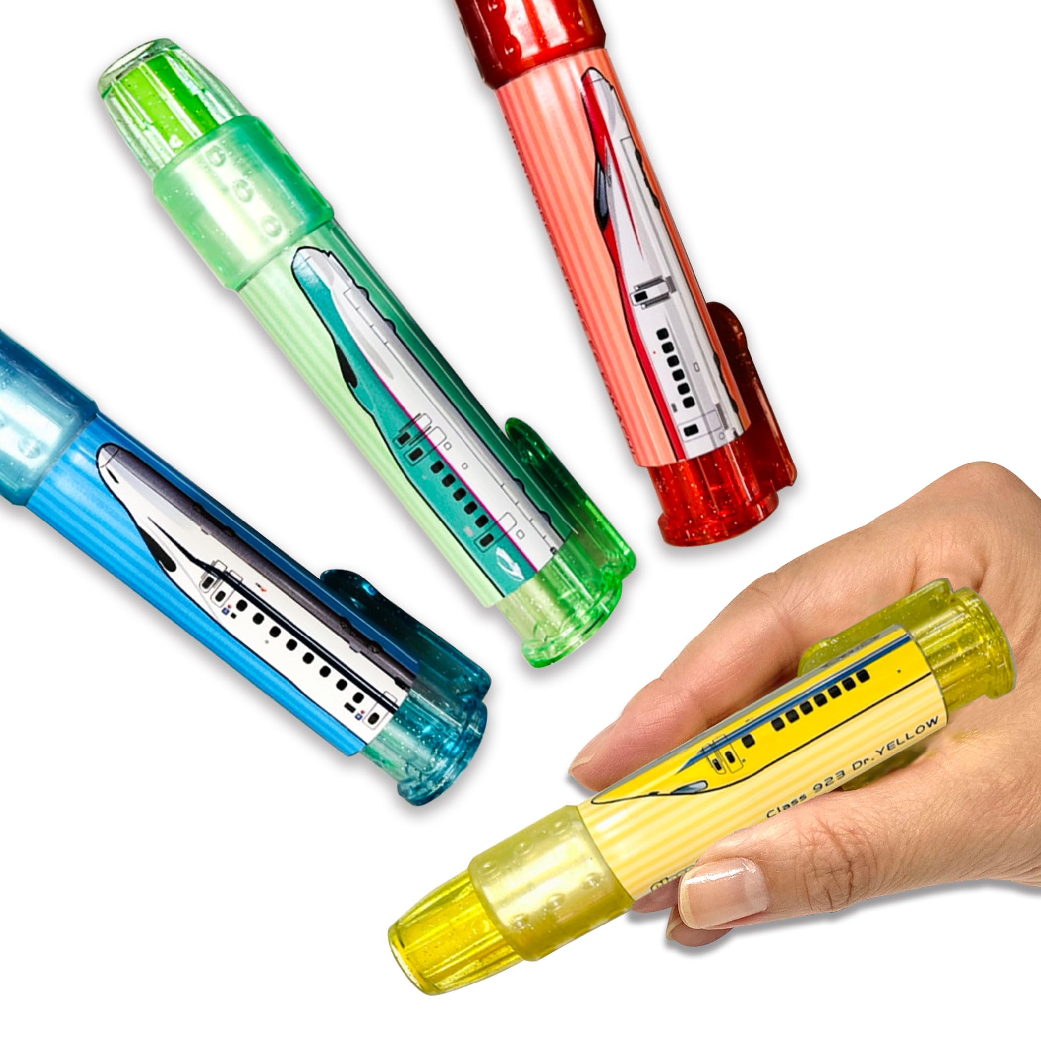 Набор из 4 ластиков-Шинкансен, Шинкансен Поезд Желтый N700S Серия E5 Серия E6 Дети Эпох, Ластики-кнопки, Dr. (Набор 4)