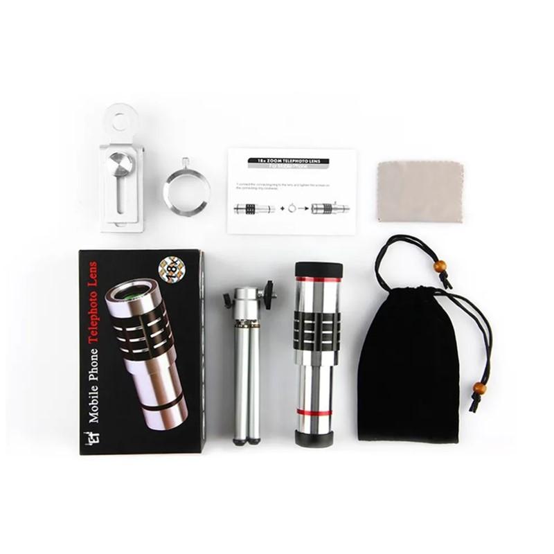 Cell Phone Camera Lens Kit 18X Zoom Optical Telephoto Lens with Tripod and Wide Angle Universal 4k phone camera lens