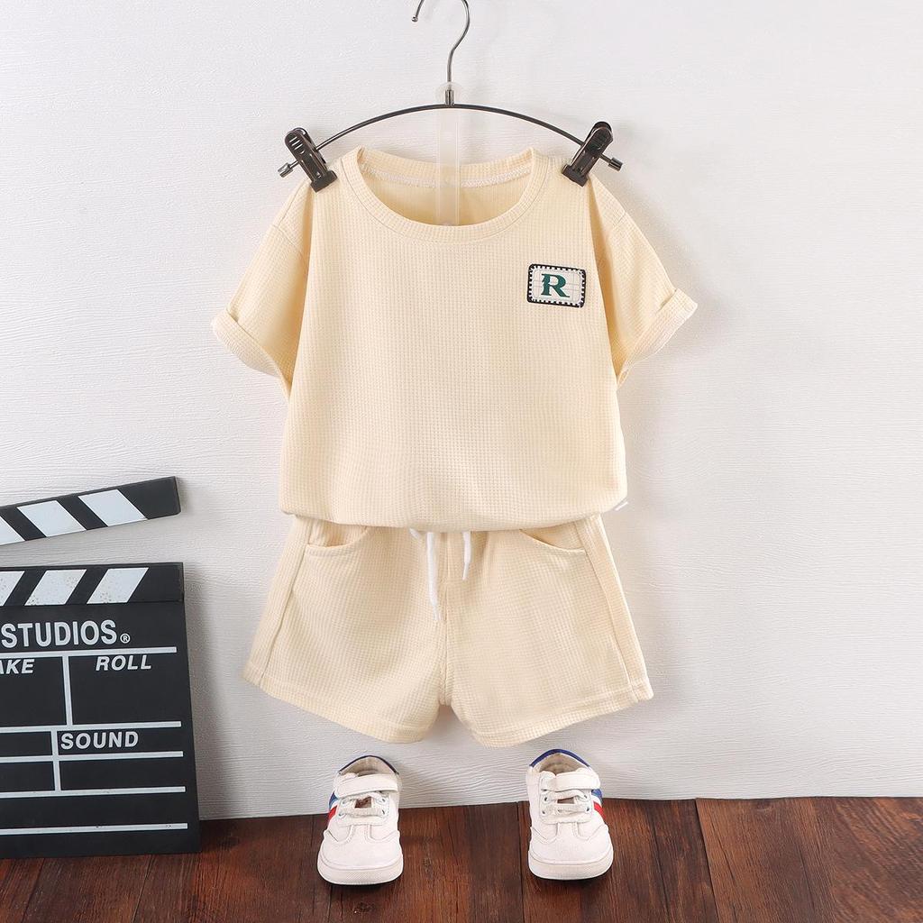 New Summer Kids' Short-Sleeved Korean Casual Two-Piece Set for Boys and Girls