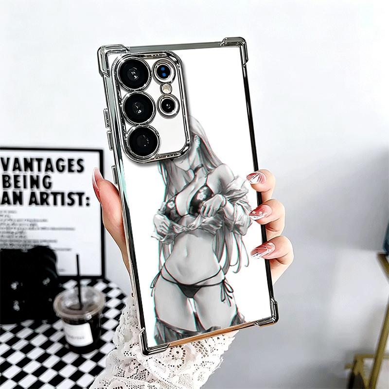 Sugoi Senpai Waifu Kawaii Anime Girl Plating Phone Case For Samsung Galaxy S24 S25 FE S26 Edge S23 Ultra S22 S21 Plus S20 Anti-F