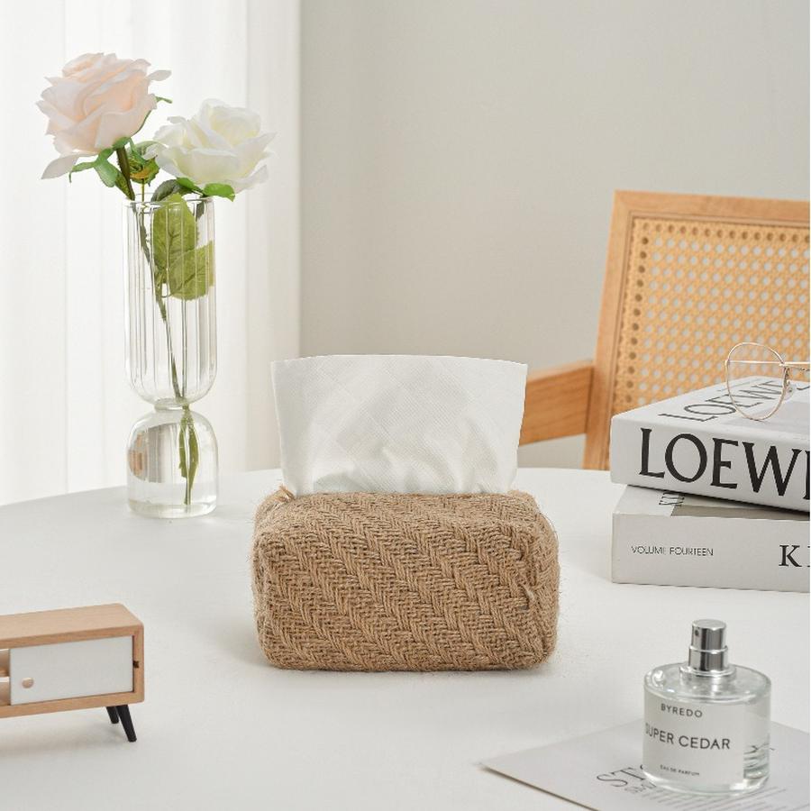 Cotton Linen Woven Paper Towel Box, Minimalist Ins Style, Creative Home Living Room Table Paper Towel Storage Box