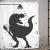 Funny Dinosaur Shower Curtains for Kids Black White Cartoon Bathing Animal Silhouette Fabric Child Bathroom Decor Set with Hooks