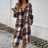Women's Plaid Casual, Fashionable, Comfortable, Loose, Contrasting Color Breasted Hooded Jacket