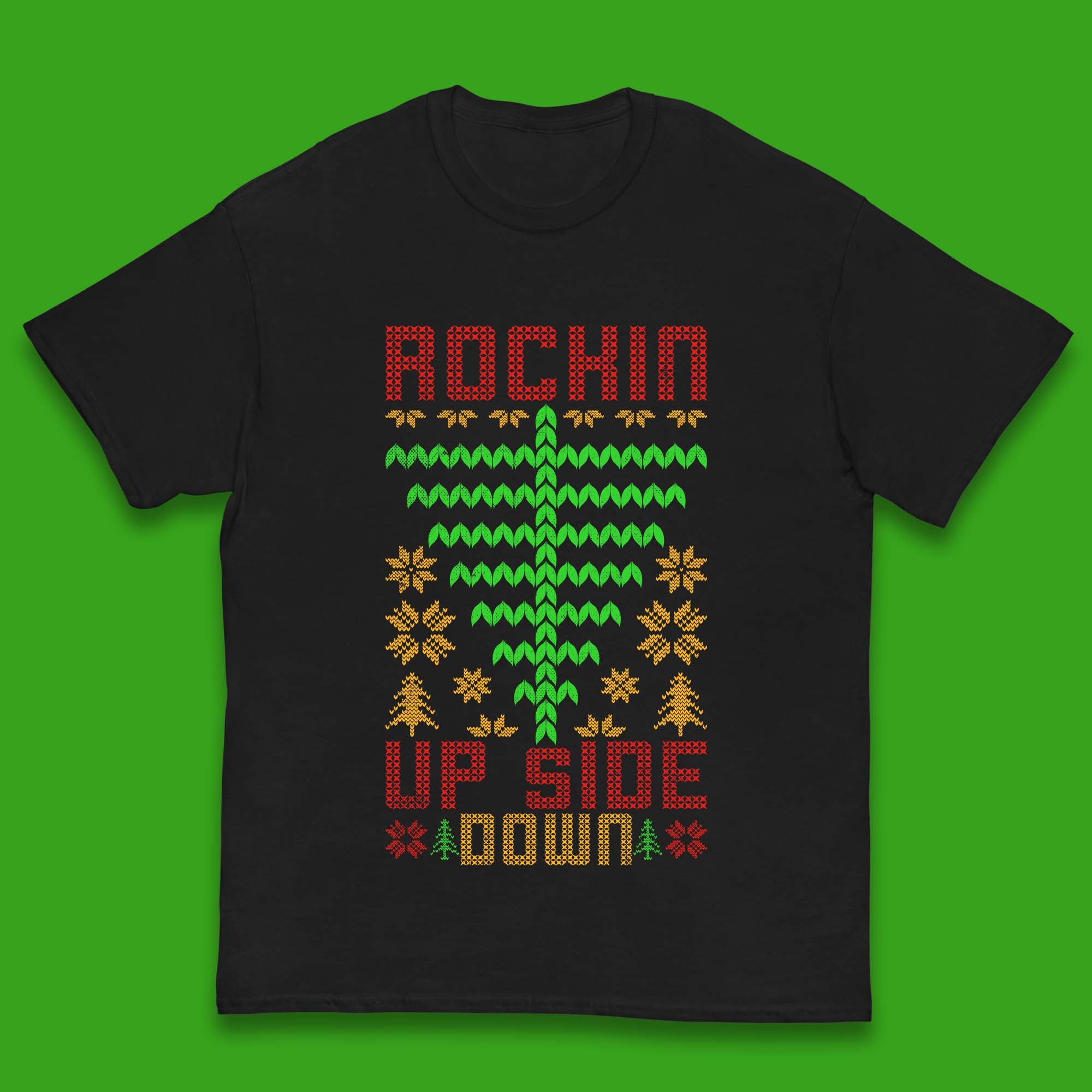 Rockin Up Side Down Christmas Tree Stranger Things Kids T Shirt 140