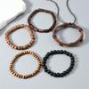 Set of 5Pcs Wooden Bead Coconut Shell Bracelet Elastic Stretch Cord Wristlet Multilayer Adjustable Retro Jewelry Gift