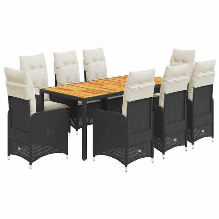 VidaXL Garden Bistro Set 9 Pcs Cushions Black Poly Rattan 3276982