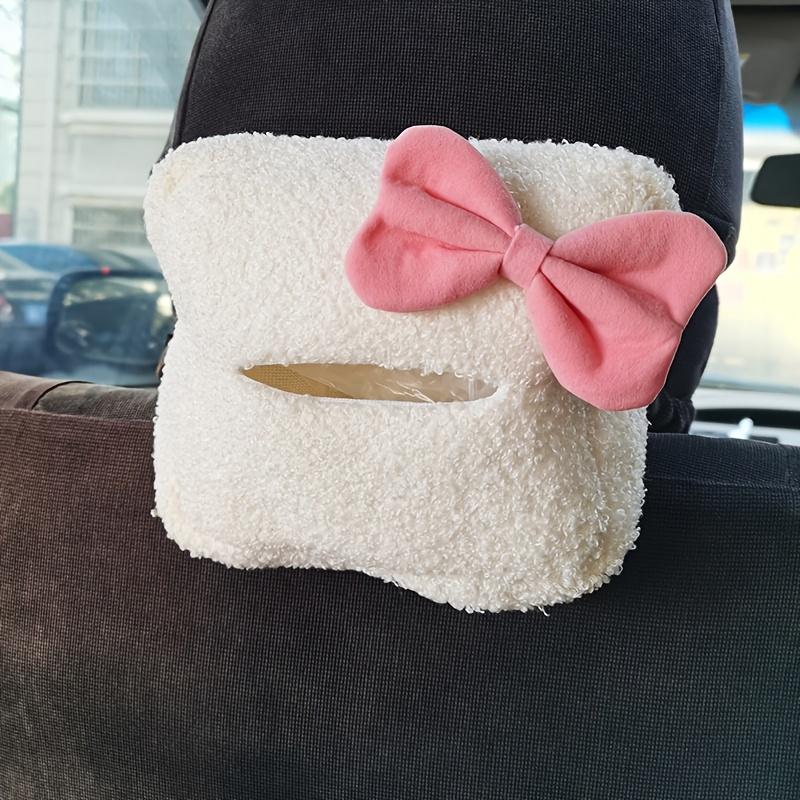 Car Tissue Boxes Panda Bow Plush Accessories Backseat Hanging Tissue Bag Box Holder Hanger Cover Auto Toys Interior Decoration