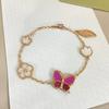 Rose Pink Butterfly Jewelry Set Women - Necklace Earring Bracelet Bangle Ring Lightweight Fashion Accessory