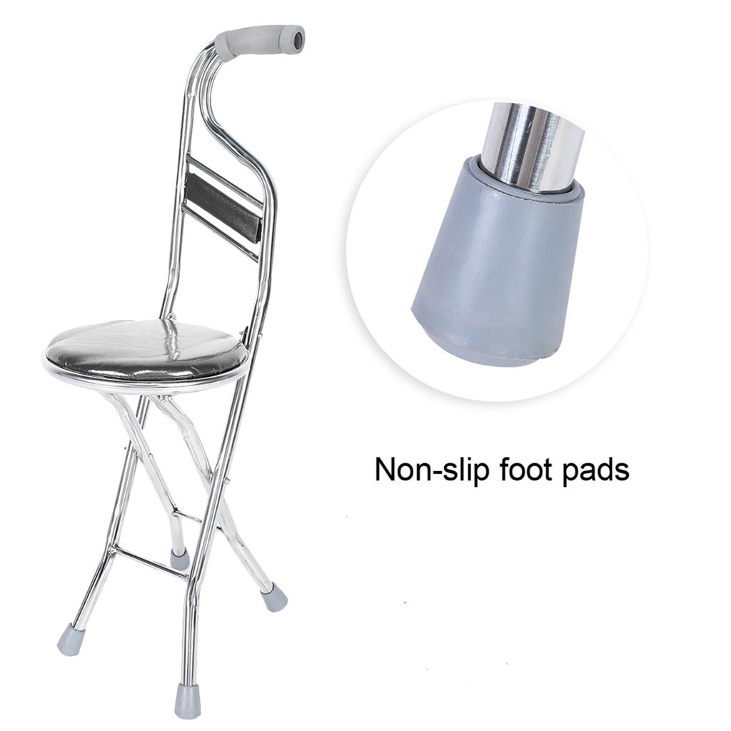 Folding Walking Hand Stick Stool Elderly Stainless Steel Four Leg Thickening Walking Cane
