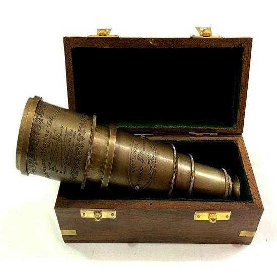 Vintage Brass Telescope Antique 50.8 Cm Hand Extending Naval Victorian Pirate Telescope With Beautiful Polished Hardwood Box
