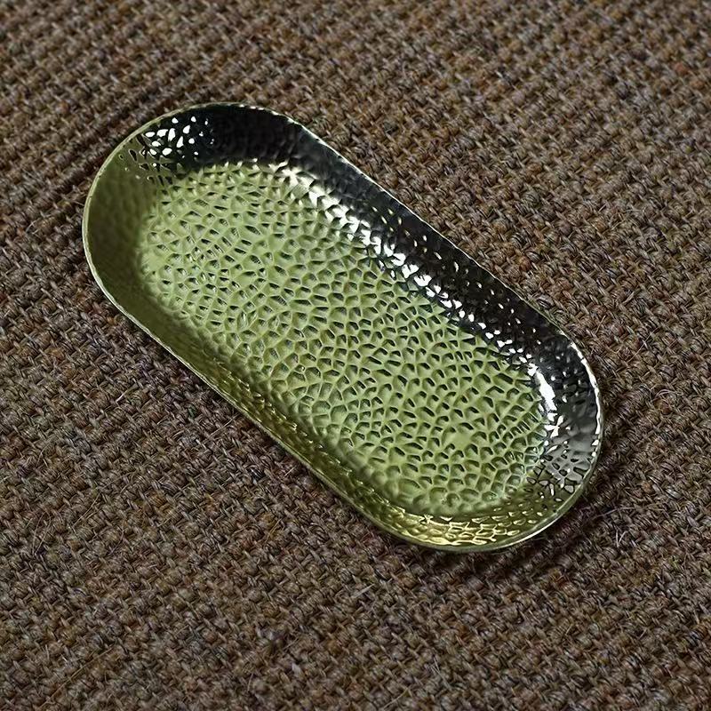 Rectangle Shape Copper Fruit Tray,Retro Engraving Hammer Texture Household Food Plate,Snack Plate Table Wedding Decoration