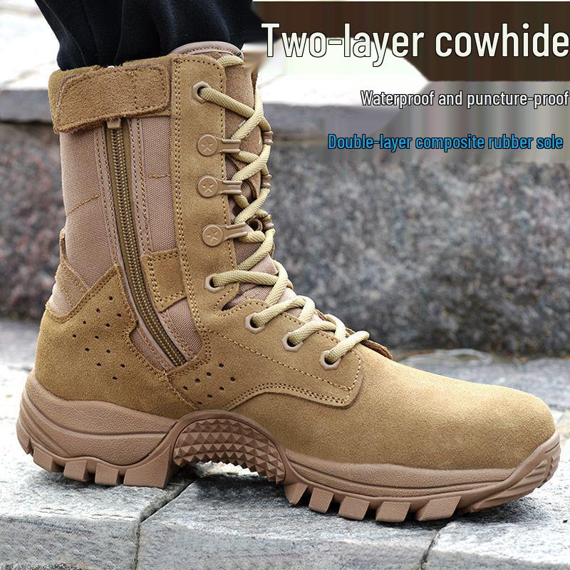 Новые коричневые боевые тренировочные ботинки Мужские и женские высокие пылезащитные дышащие ботинки для альпинизма на молнии из коровьей кожи 45 275 mm 5598₽
