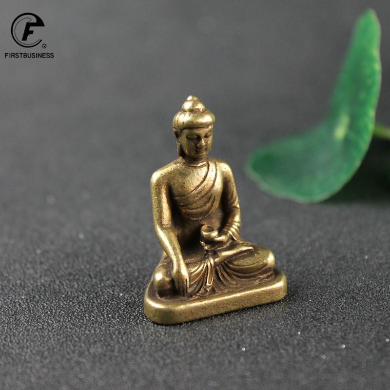 Solid Pocket Pure Brass Sakyamuni Buddha Figurines Miniatures Desktop Ornament Antique Copper Dharma Master Statue Decorations