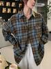 Women's Retro Plaid Contrast Shirt - Korean Style, Loose Fit, Versatile for Spring & Autumn, Unisex Lazy Style Shirt Jacket.