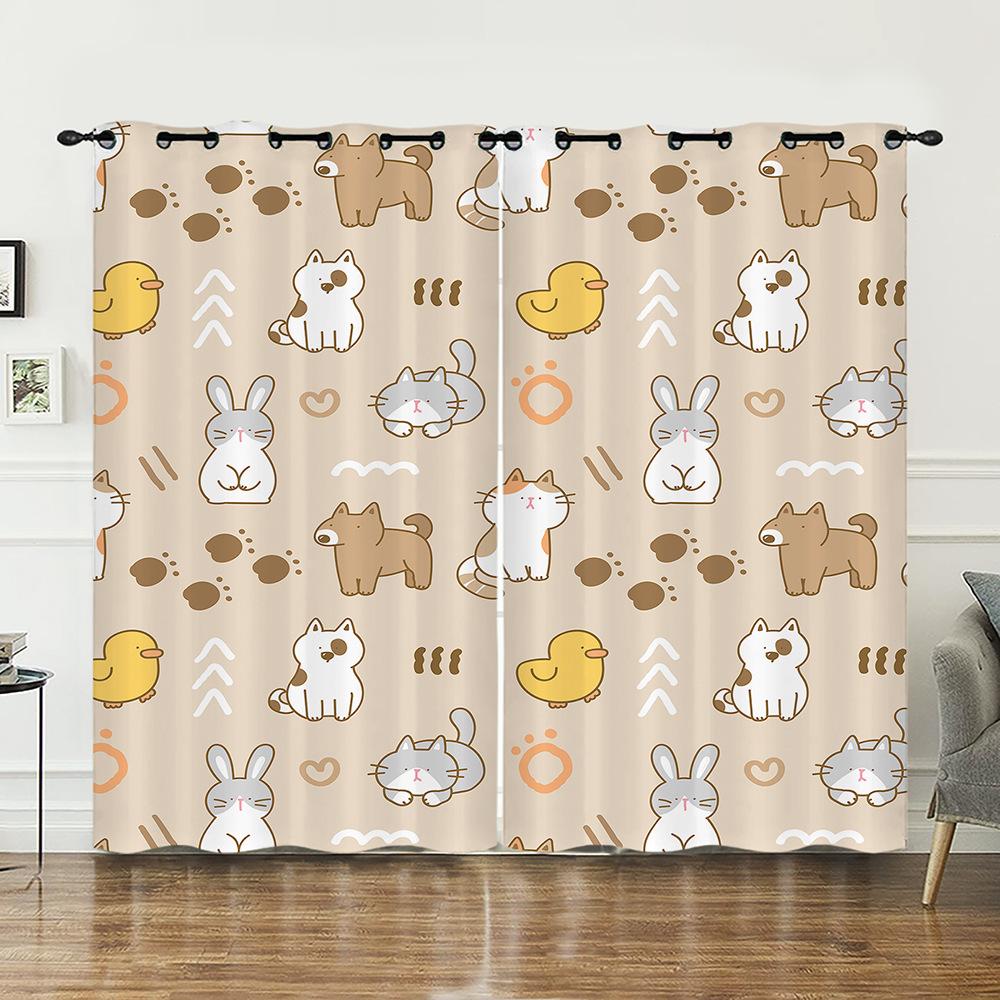 Curtain Rabbit Animal Illustration Curtain Digital Printing Blackout Curtain No Punching