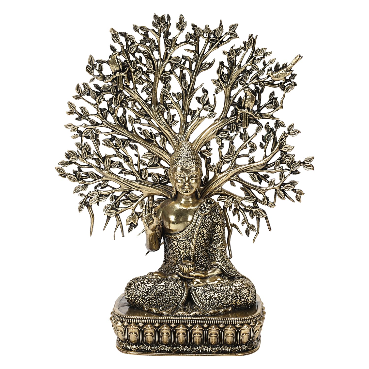 Гаутама Будда под деревом для декора гостиной, статуэтка Будды, латунь - 6,5 дюйма