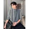 High Neck Solid Color Men's Sweater - Irregular Button Design, Youthful Loose Fit Knitwear