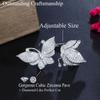 CMM Jewelry Micro Inlay Cubic Zirconia Open Cuff Adjustable Butterfly Rings for Women