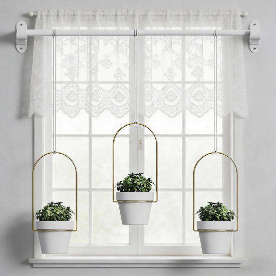 1 Set Hanging Plant Pot Wall Plant Hanger Includes Adjustable Metal Rod 3 Planters And Nylon Ropes Flower Pot Hanger
