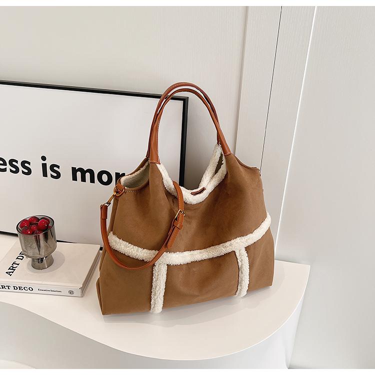 Retro Suede Bag for Women New Autumn Winter Large Capacity Commuting Shoulder Bags Patchwork Casual  Bags