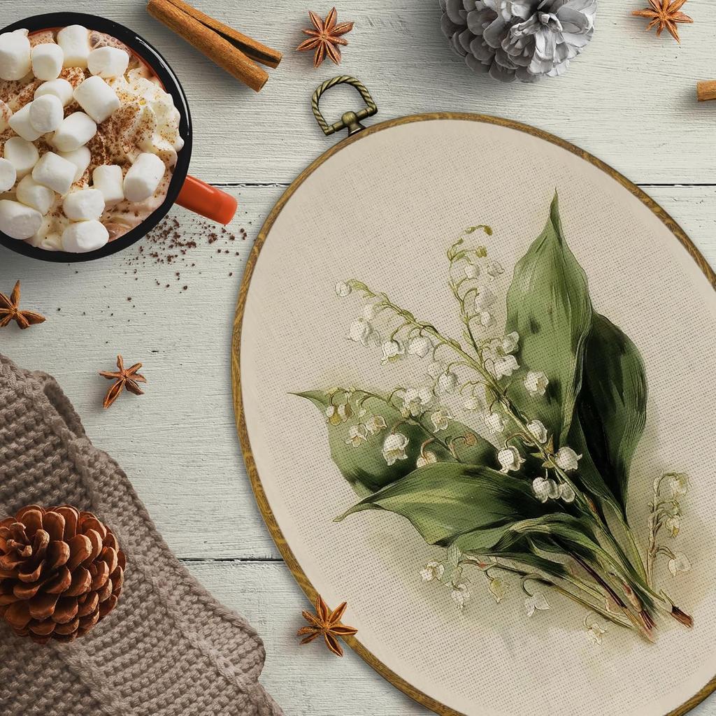 CUANFDDSF Vintage Lily of the Valley Floral Oval Wall Art Decor, Retro Flower Botanical Wall Hanging Decor, Vintage Botanical Framed Canvas Prints
